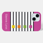 Roze kleurblok zwarte strepen monogram Case-Mate iPhone case (Achterkant (horizontaal))