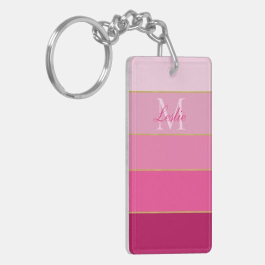 Roze kleuren blok gepersonaliseerd sleutelhanger (Voorkant Links)