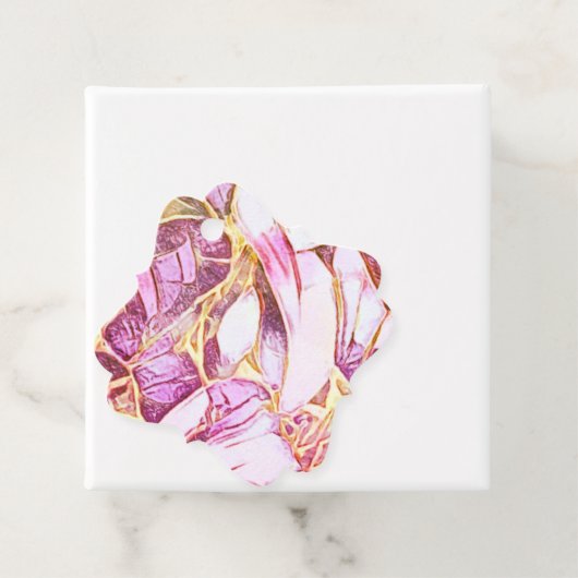  roze kleuren en faux goudbloem bedankjes labels (In situ)