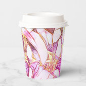  roze kleuren en faux goudbloem papieren bekers (Achterkant)