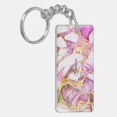  roze kleuren en faux goudbloem sleutelhanger (Voorkant Links)