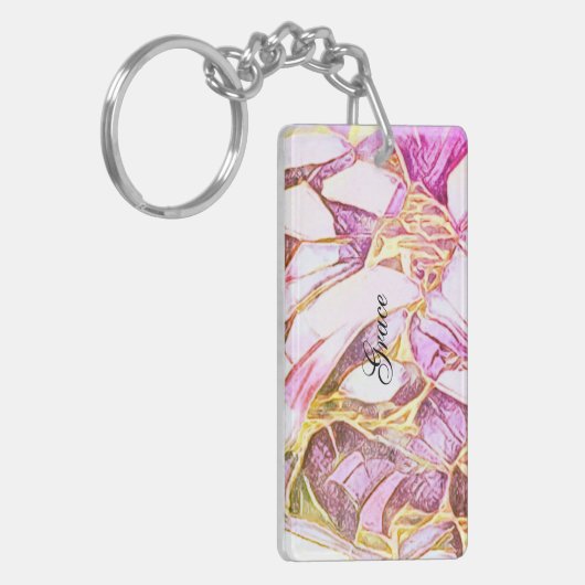 roze kleuren en faux goudbloem sleutelhanger (Voorkant Links)