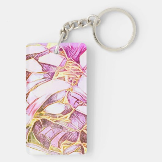  roze kleuren en faux goudbloem sleutelhanger (achterkant)