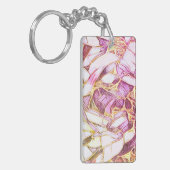  roze kleuren en faux goudbloem sleutelhanger (Voorkant Links)