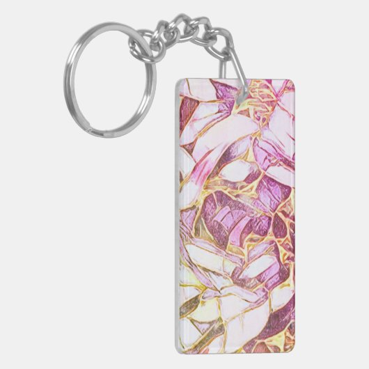  roze kleuren en faux goudbloem sleutelhanger (Voorkant Links)