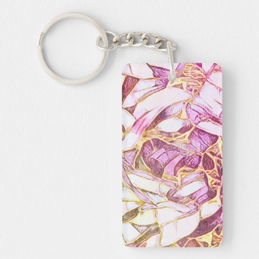  roze kleuren en faux goudbloem sleutelhanger (Voorkant)