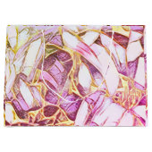  roze kleuren en faux gouden bloemen groot cadeauzakje (Voorkant)