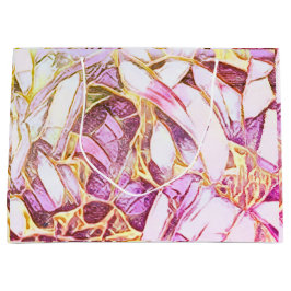 roze kleuren en faux gouden bloemen groot cadeauzakje