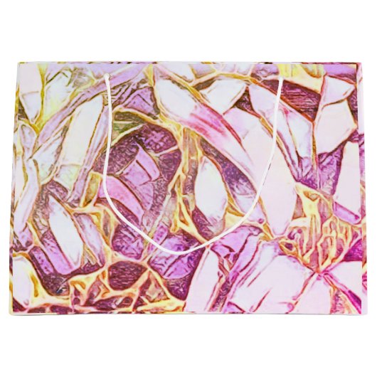 roze kleuren en faux gouden bloemen groot cadeauzakje (Voorkant)