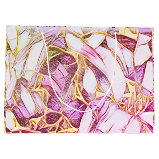  roze kleuren en faux gouden bloemen groot cadeauzakje (Achterkant)