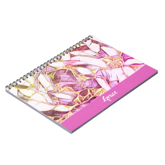  roze kleuren en faux gouden bloemenmonogram notitieboek (Linkerzijde)