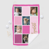 Roze Kleurenblok Aangepaste Sjabloon Familiefoto's Golfhanddoek (Insitu)