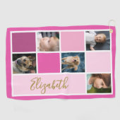 Roze Kleurenblok Aangepaste Sjabloon Familiefoto's Golfhanddoek (Horizontaal)