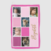 Roze Kleurenblok Aangepaste Sjabloon Familiefoto's Golfhanddoek (Voorkant)