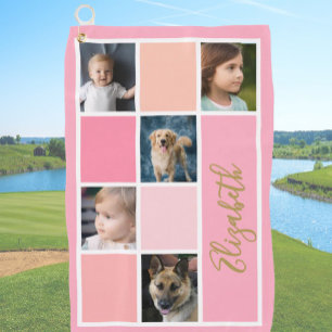 Roze Kleurenblok Aangepaste Sjabloon Familiefoto's Golfhanddoek