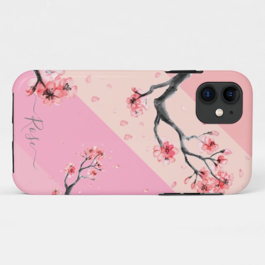 Roze kleurenblok met kersenbloesem Case-Mate iPhone case (Achterkant (horizontaal))