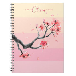 Roze kleurenblok met kersenbloesem notitieboek