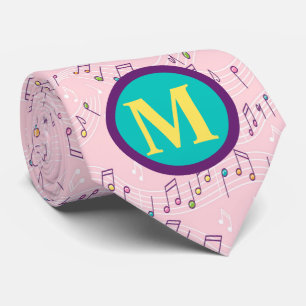 Roze kleurig muzieknoot patroon muzikant monogram stropdas