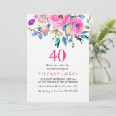 Roze kleurige Floral 40e verjaardag van de uitnodi Kaart (Staand voorkant)