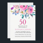 Roze kleurige Floral 50th Birthday Party Invite Kaart<br><div class="desc">Roze kleurrijke Floral 50th Birthday Party nodigt onze winkel uit voor passend collectie  elegant design voor je speciale gelegenheid</div>