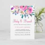 Roze kleurige Floral Baby en Brunch Invite Kaart (Staand voorkant)