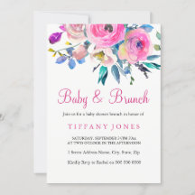 Roze kleurige Floral Baby en Brunch Invite