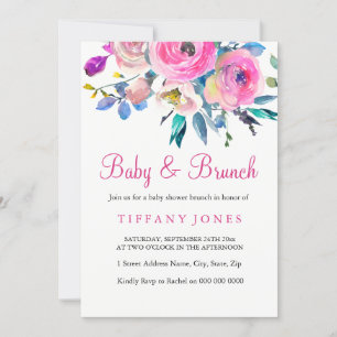 Roze kleurige Floral Baby en Brunch Invite Kaart