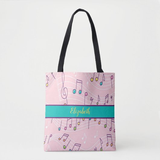 roze kleurige muzieknoot tote bag (Voorkant)