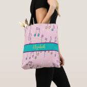 roze kleurige muzieknoot tote bag (Dichtbij)