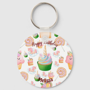 Roze kleurige naam Birthday Cupcake Unicorn Sleutelhanger