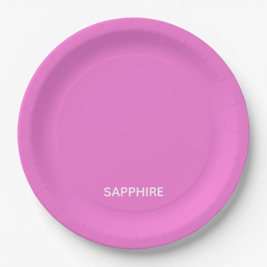 Roze kleurnaam saffier papieren bordje (Voorkant)