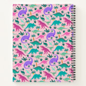 Roze | Kleurrijk dinosauruspatroon gepersonaliseer Notitieboek (Achterkant)
