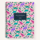 Roze | Kleurrijk dinosauruspatroon gepersonaliseer Notitieboek (Voorkant)