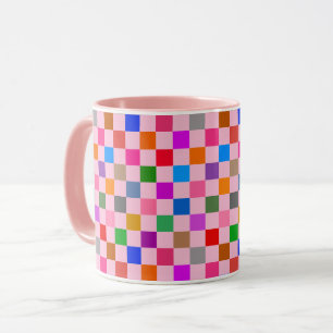 Roze Kleurrijk Geruit Patroon Mok