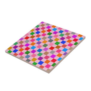 Roze Kleurrijk Geruit Patroon Tegeltje