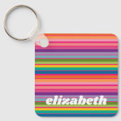 Roze & Kleurrijk Gestreept Patroon met Funky Naam Sleutelhanger (Voorkant)