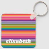 Roze & Kleurrijk Gestreept Patroon met Funky Naam Sleutelhanger (Achterkant)