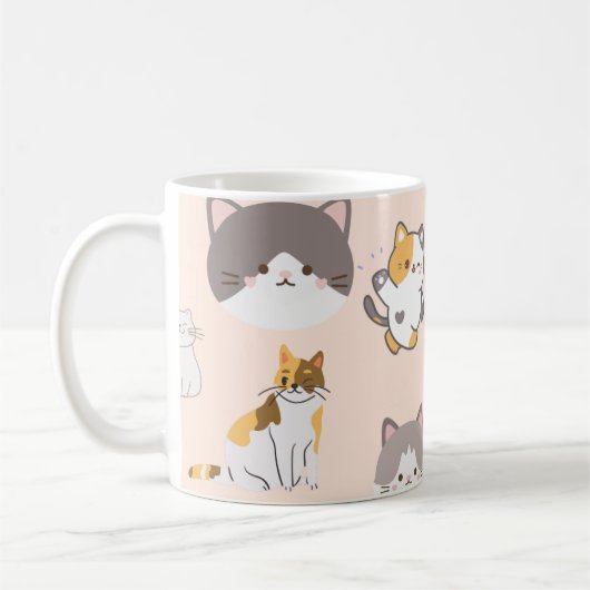 Roze kleurrijk kattenpatroon koffiemok (Links)