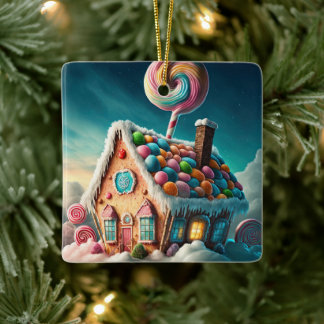 Roze Kleurrijk Kerst Kruidkoekhuis Keramisch Ornament