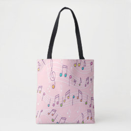 Roze kleurrijk muzieknotitiepatroon muzikant tote bag