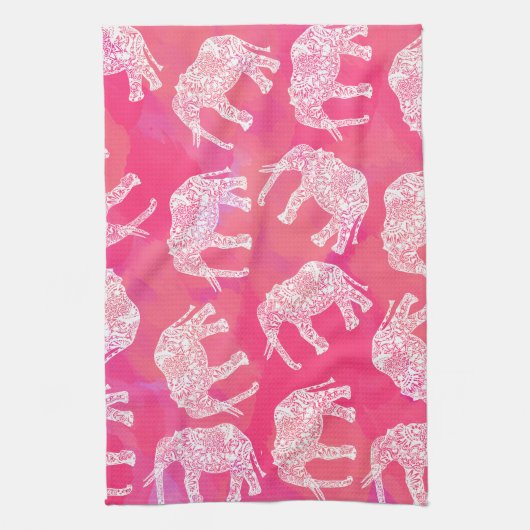 roze kleurrijk stammenolifantenpatroon theedoek (Verticaal)