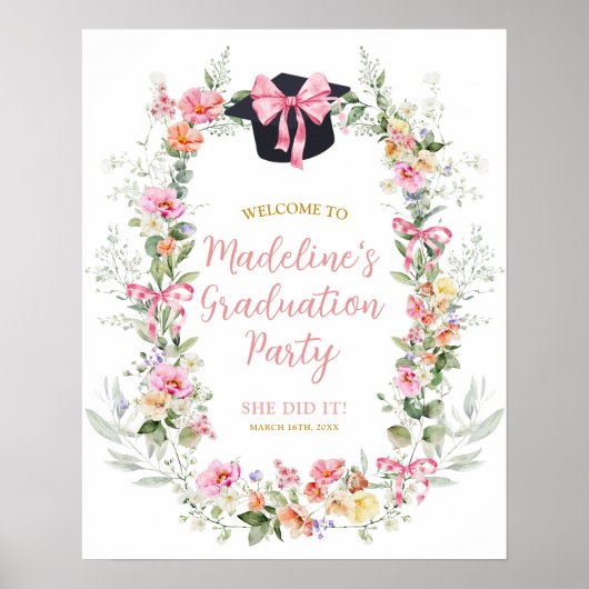 Roze Kleurrijke Bloemen Boog Afstudeerfeest Poster (Voorkant)