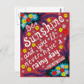 Roze Kleurrijke Bloemen Typografie Optimisme Quote Briefkaart (Voorkant / Achterkant)