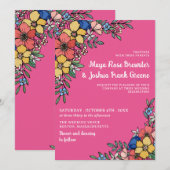 Roze kleurrijke bloemen zomerbruiloft kaart (Voorkant / Achterkant)