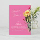 Roze Kleurrijke Cactus Bruiloft Feest Uitnodiging (Staand voorkant)