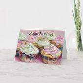 Roze Kleurrijke Cupcakes Fun Art Verjaardag Kaart (Voorkant)