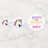 Roze Kleurrijke Eenhoorn Meisje Happy Birthday Par Confetti (Voorkanten)