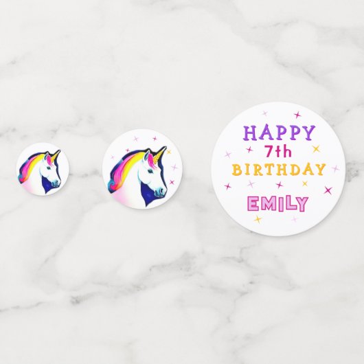 Roze Kleurrijke Eenhoorn Meisje Happy Birthday Par Confetti (Voorkanten)