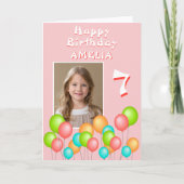 Roze Kleurrijke Feestballonnen Kind Verjaardagsfot Kaart (Voorkant)