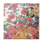 Roze kleurrijke Floral botanische bloemen Tegeltje (Voorkant)